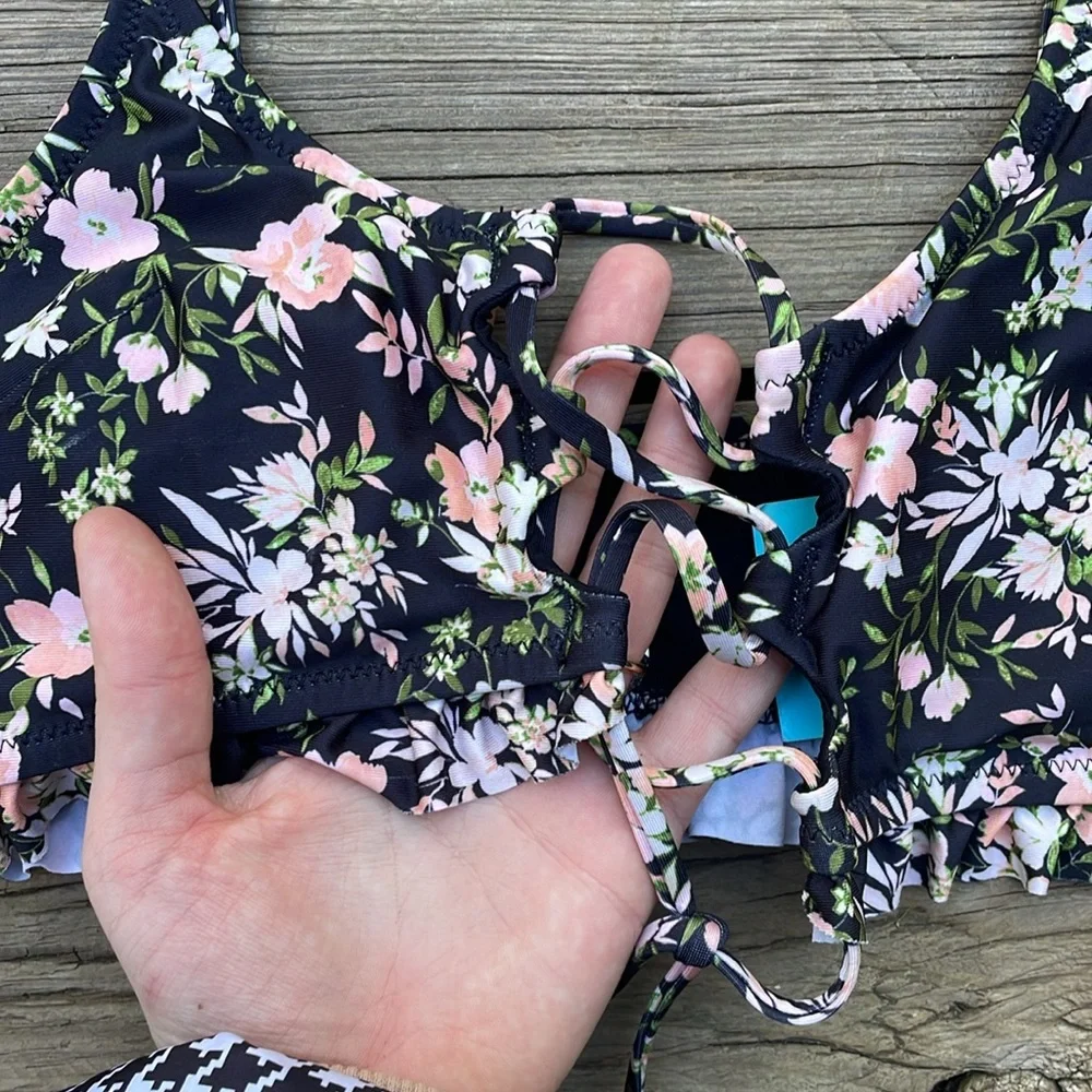 H&M Floral Print Lace-up Bikini Top